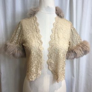 Vintage Lace Shrug with Fur Trim